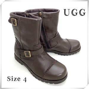 Ugg Cowen Cap toe Sheepskin Leather Biker Moto Boot in Brown Size 4 SN 3295